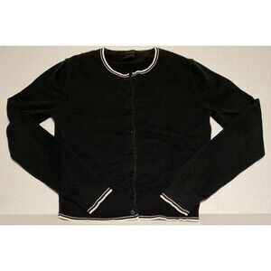 90s VTG The Limited Cardigan Sweater Tipped Black White Trim Cotton Knit Women S